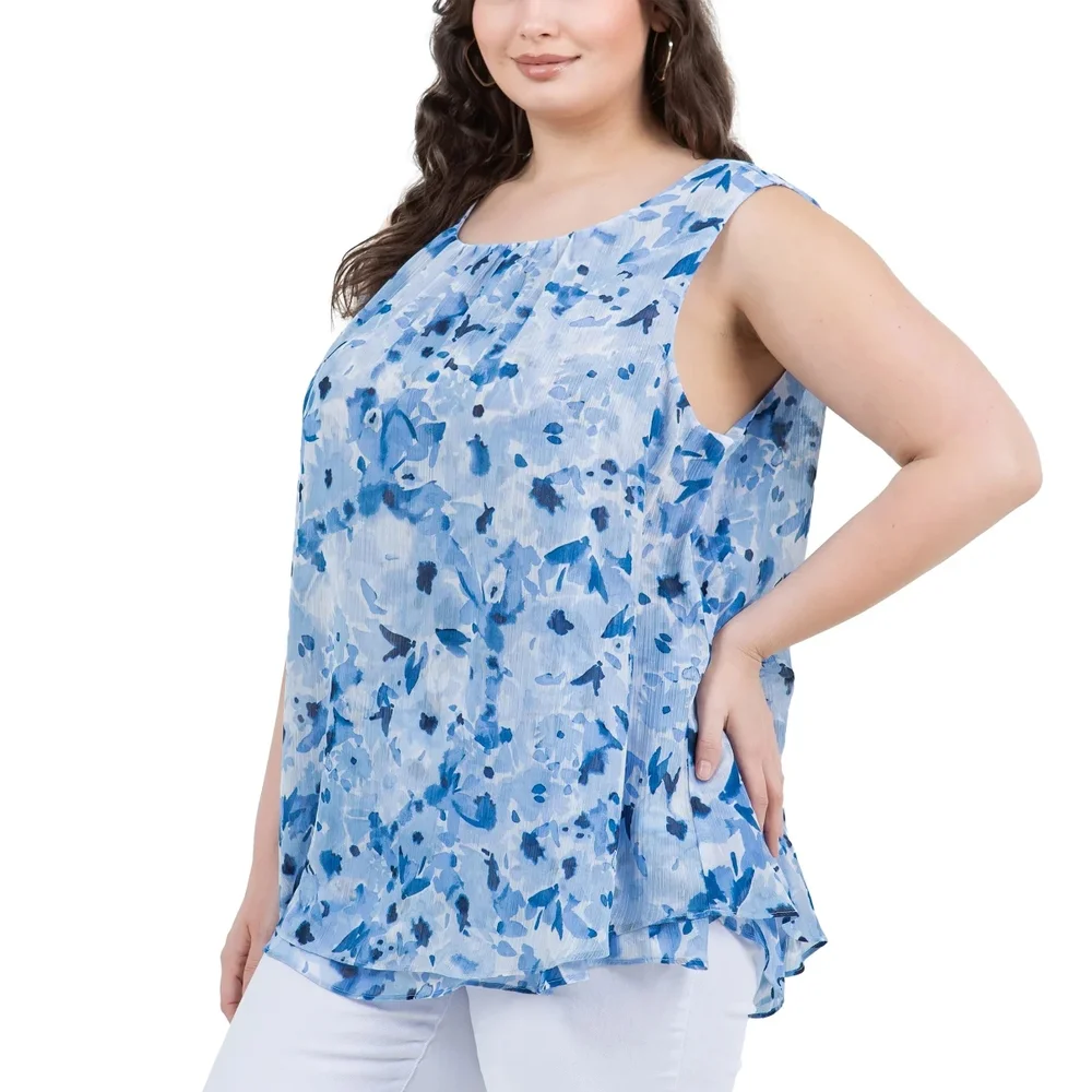 Blue Floral Sleeveless Top - Picture 5 of 10